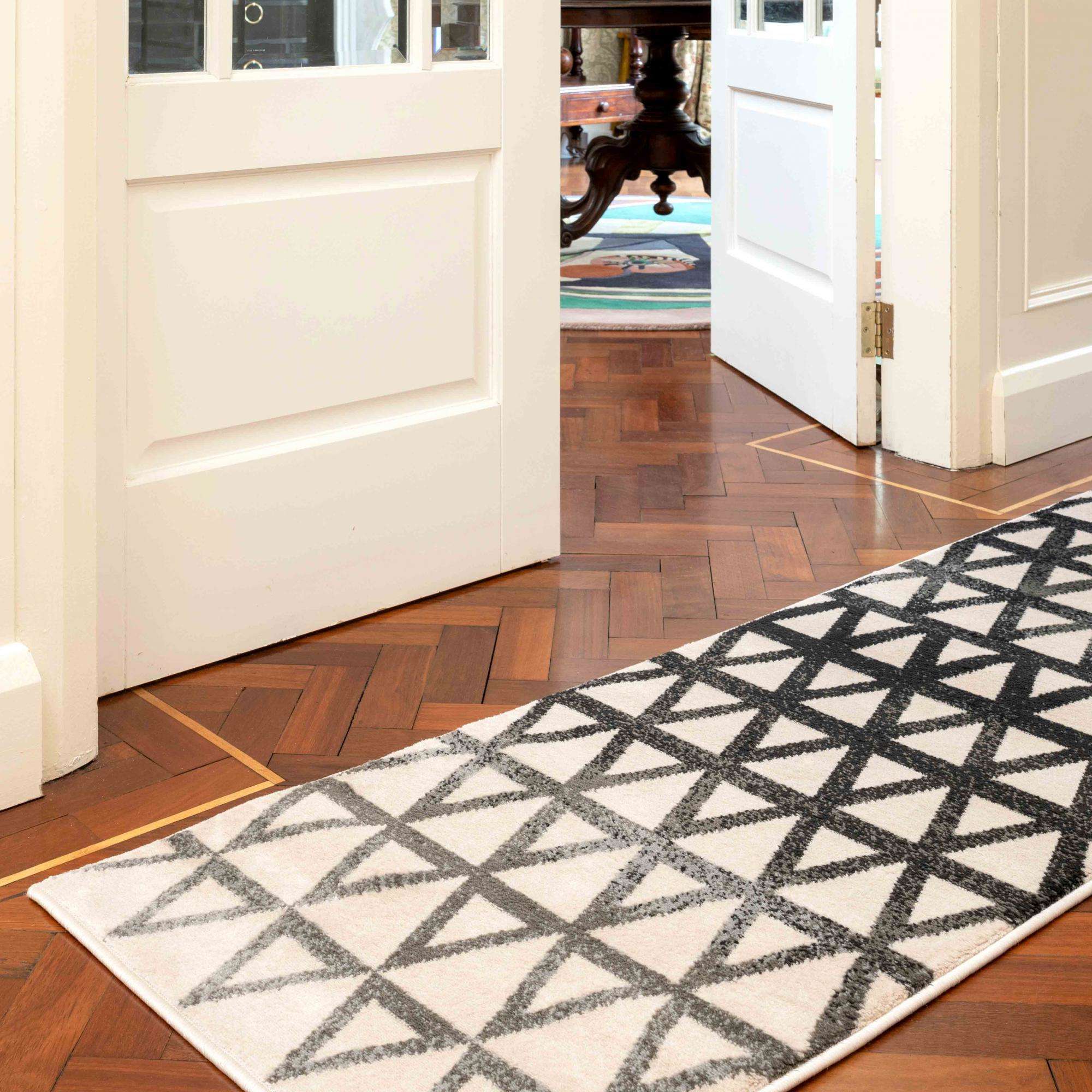 Modern Grey Geometric Triangle Living Room Rug - Powell