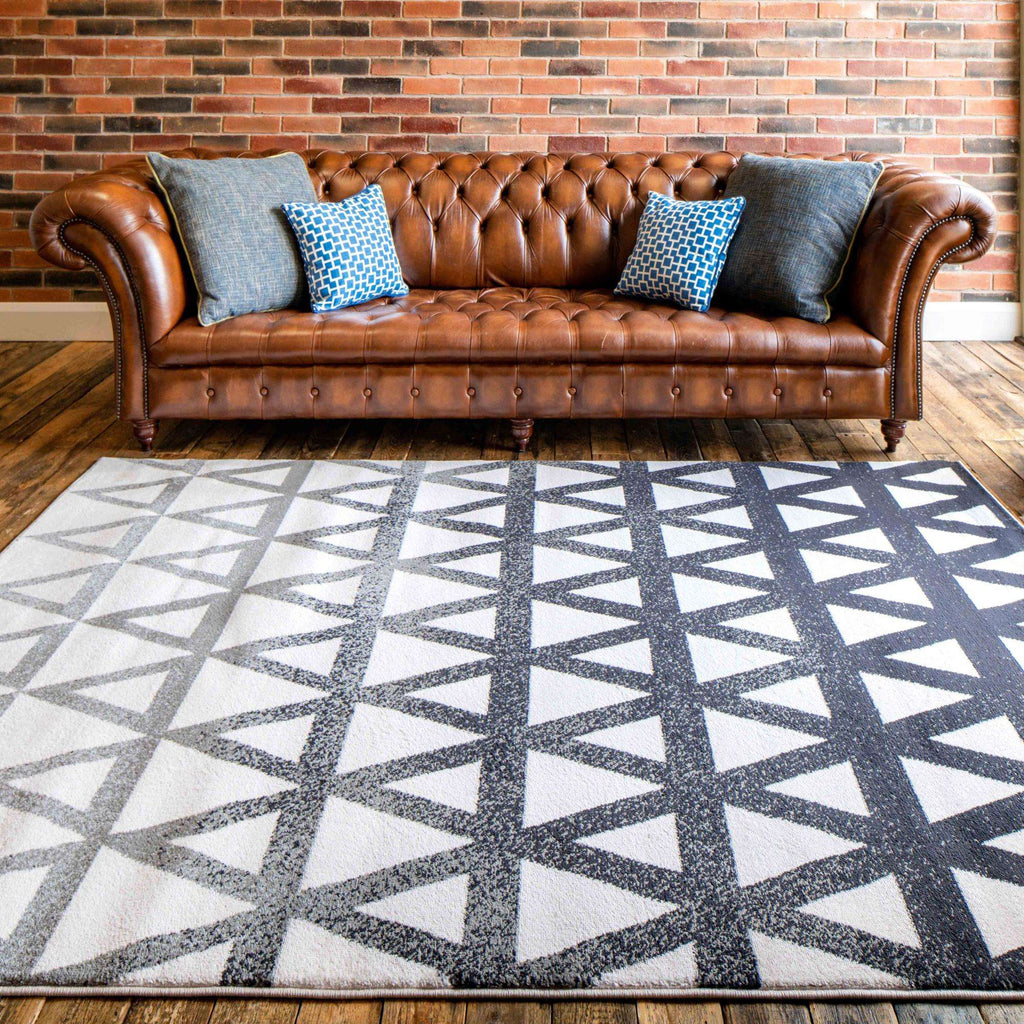 Modern Grey Geometric Triangle Living Room Rug - Powell
