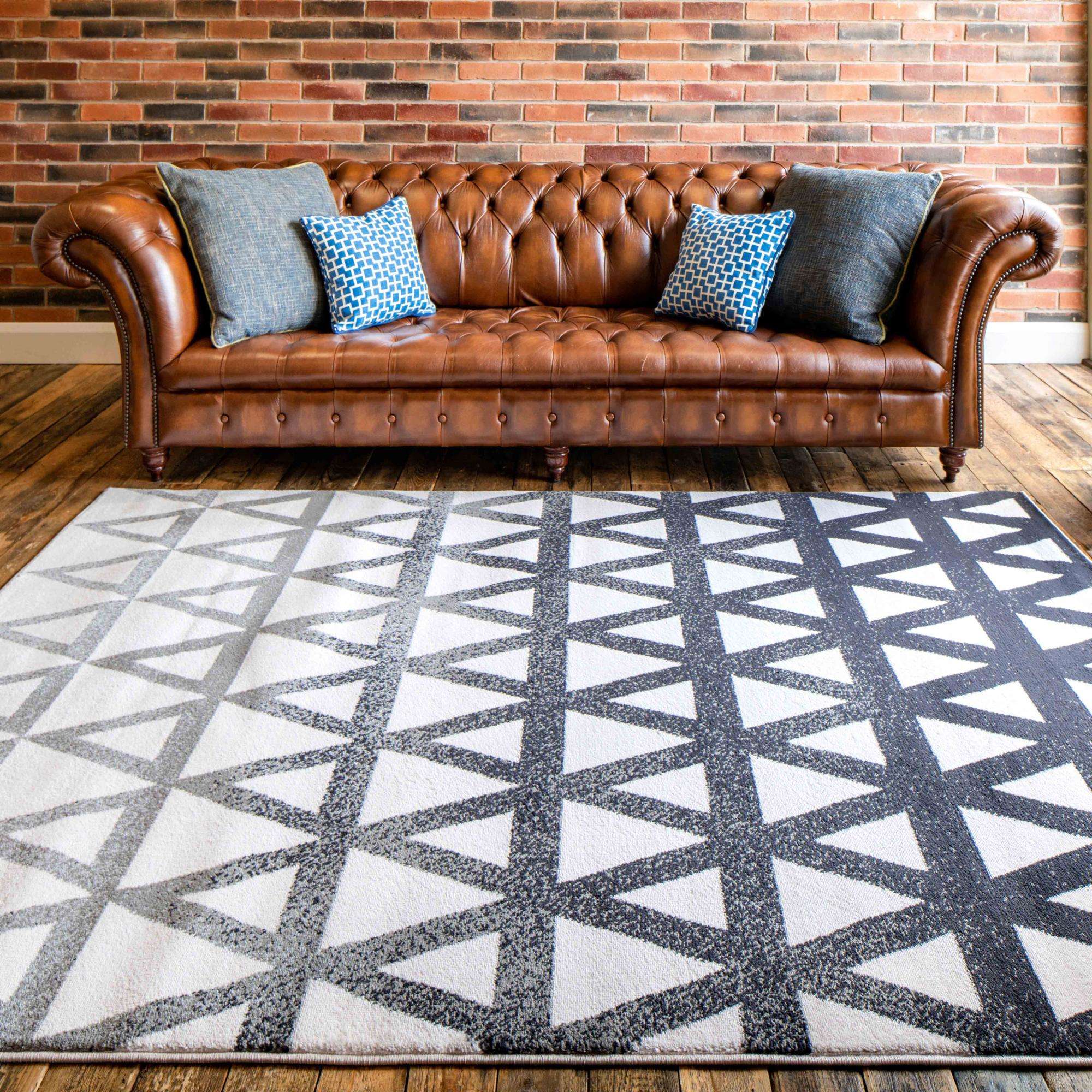 Modern Grey Geometric Triangle Living Room Rug - Powell