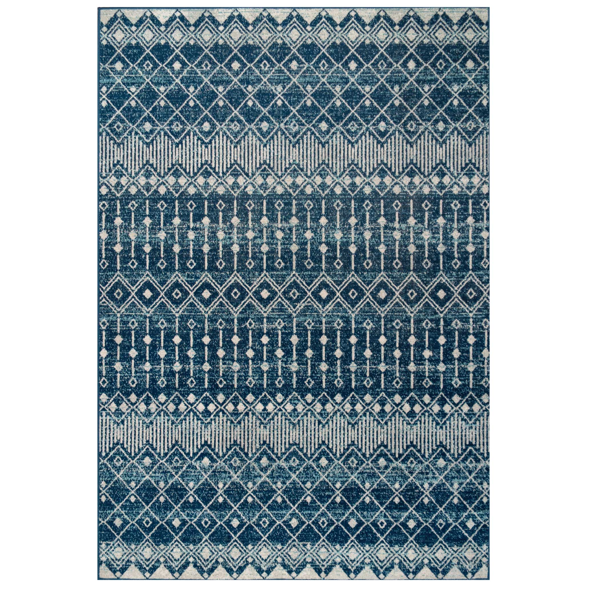 Blue Moroccan Tile Living Room Rug