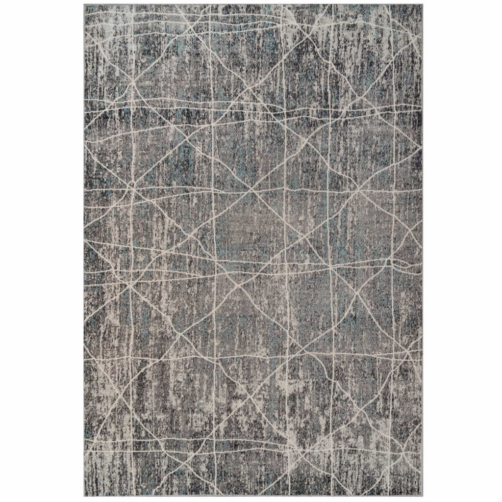 Distressed Grey Trellis Area Rug