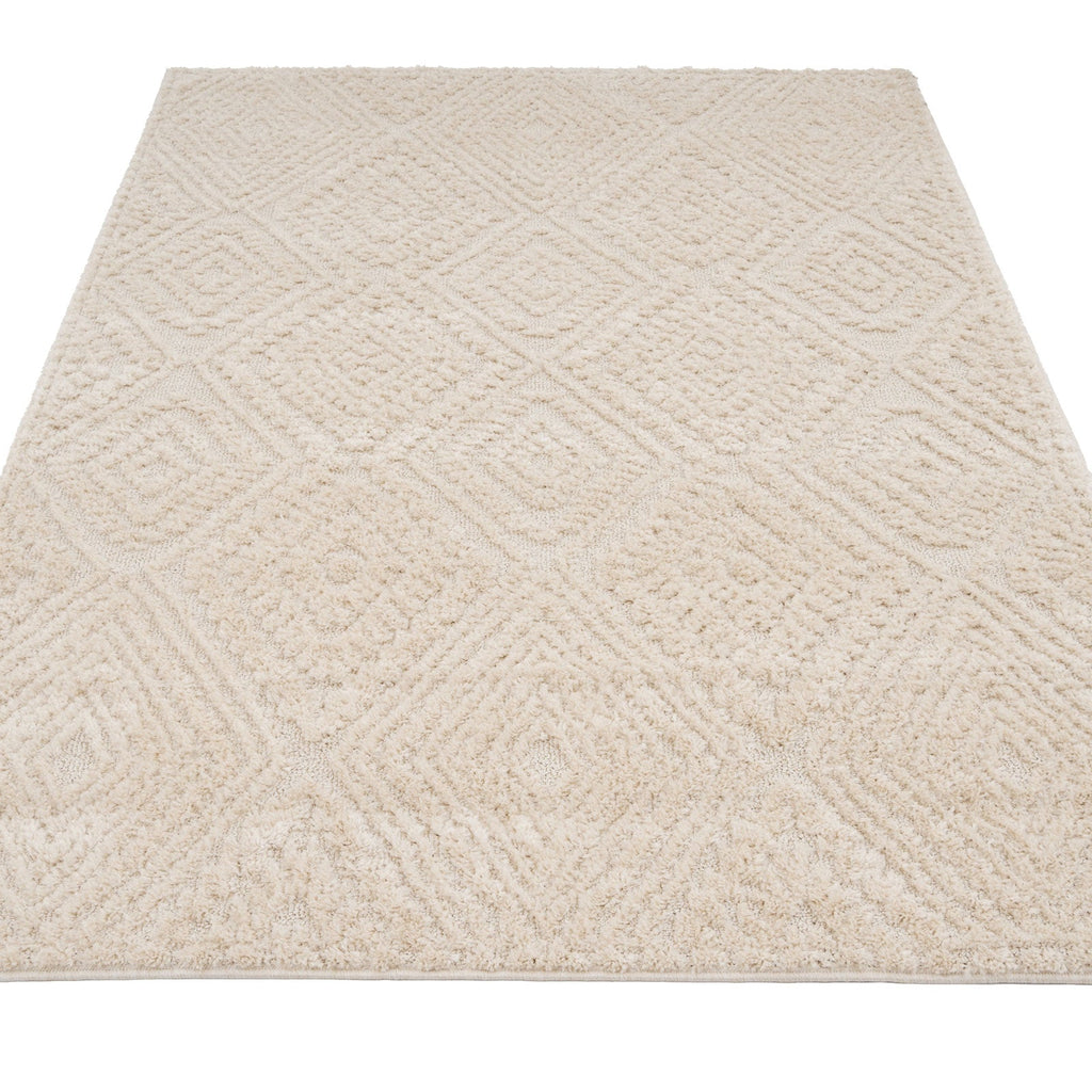 Warm White Tufted Diamond Rug - Elino