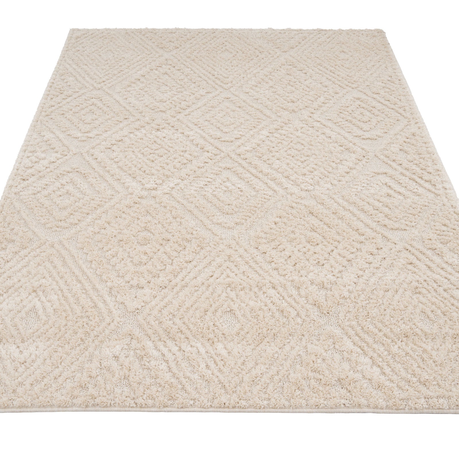 Warm White Tufted Diamond Rug - Elino