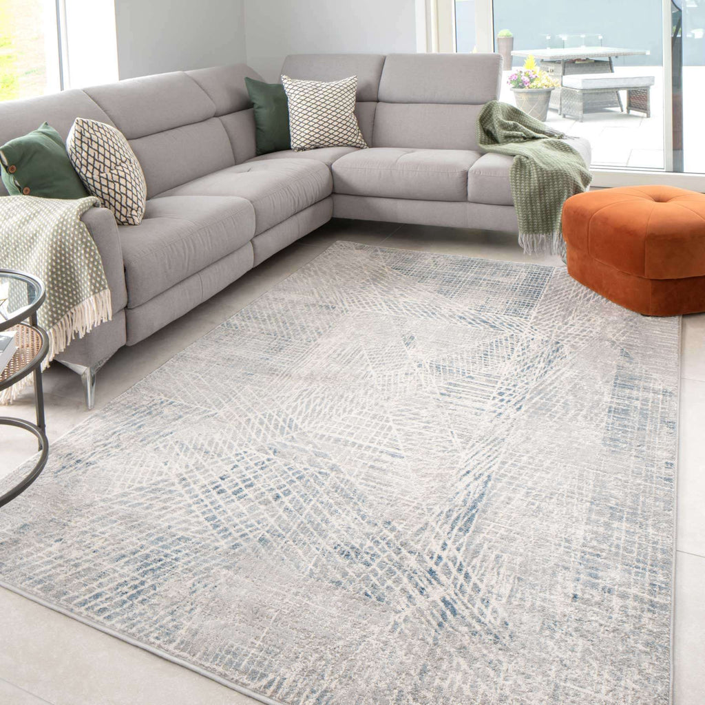 Modern Blue Distressed Abstract Living Room Rug - Astia