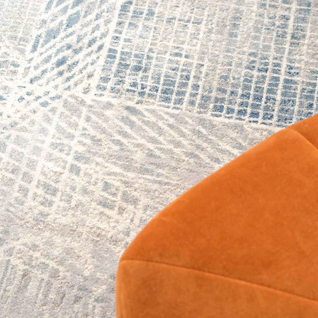 Modern Blue Distressed Abstract Living Room Rug - Astia