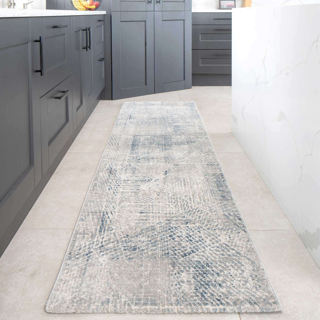 Modern Blue Distressed Abstract Living Room Rug - Astia