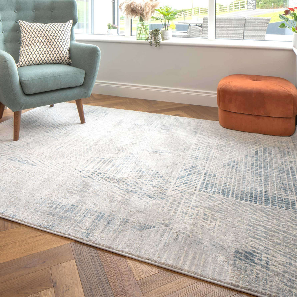 Modern Blue Distressed Abstract Living Room Rug - Astia
