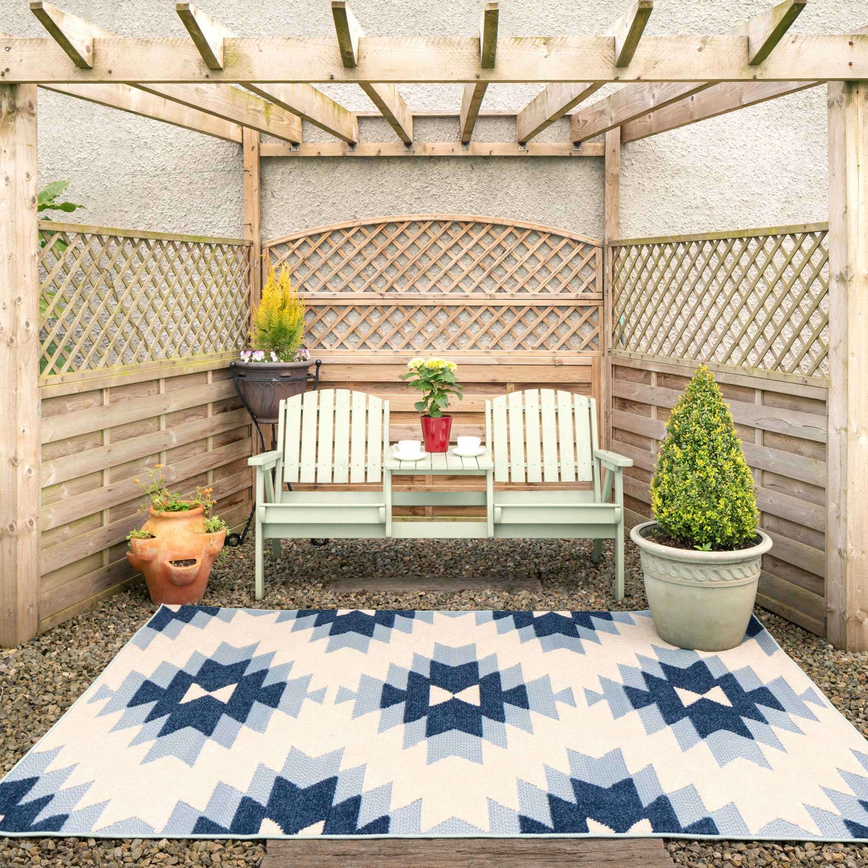 Light Blue Aztec Outdoor Area Rug - Bali