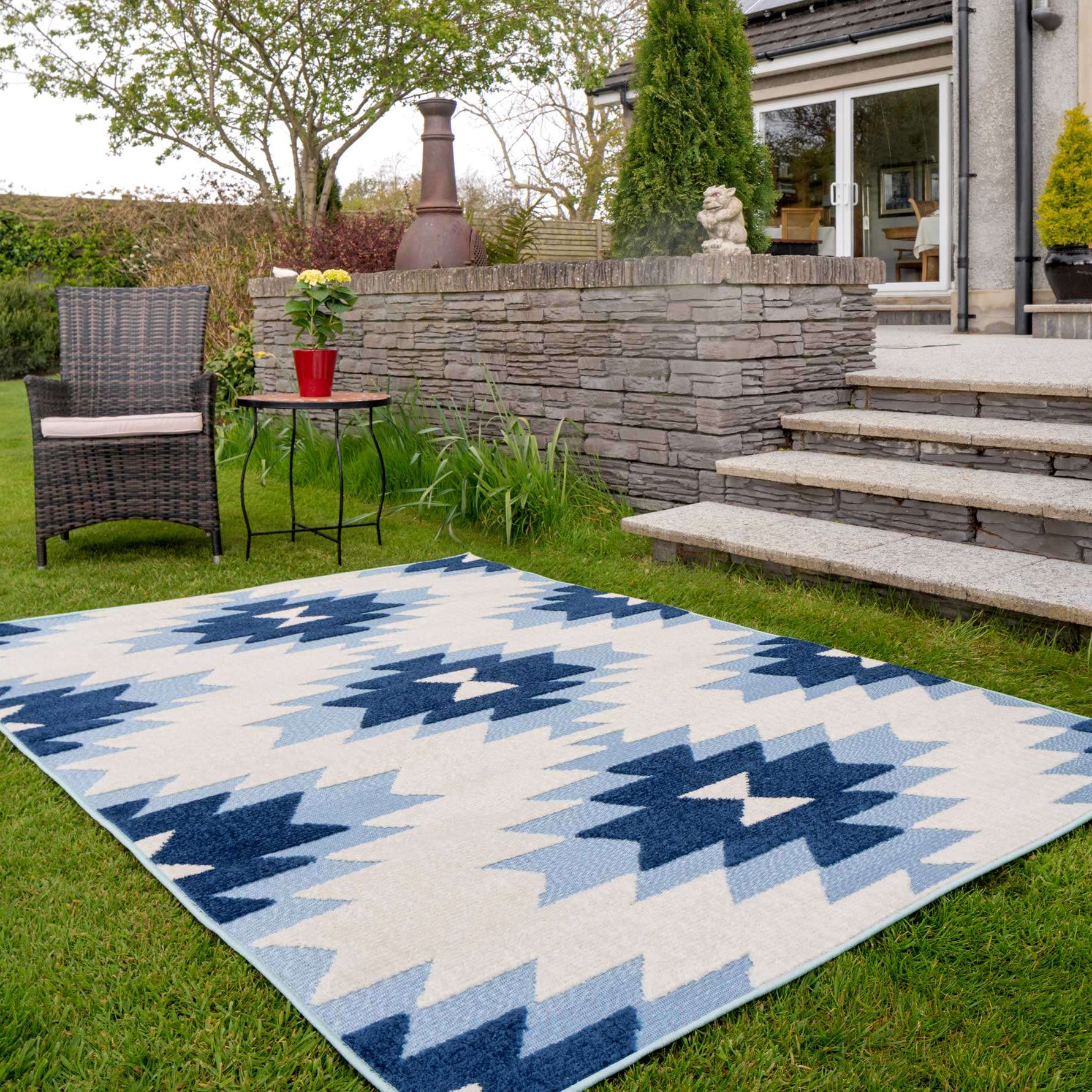 Light Blue Aztec Outdoor Area Rug - Bali