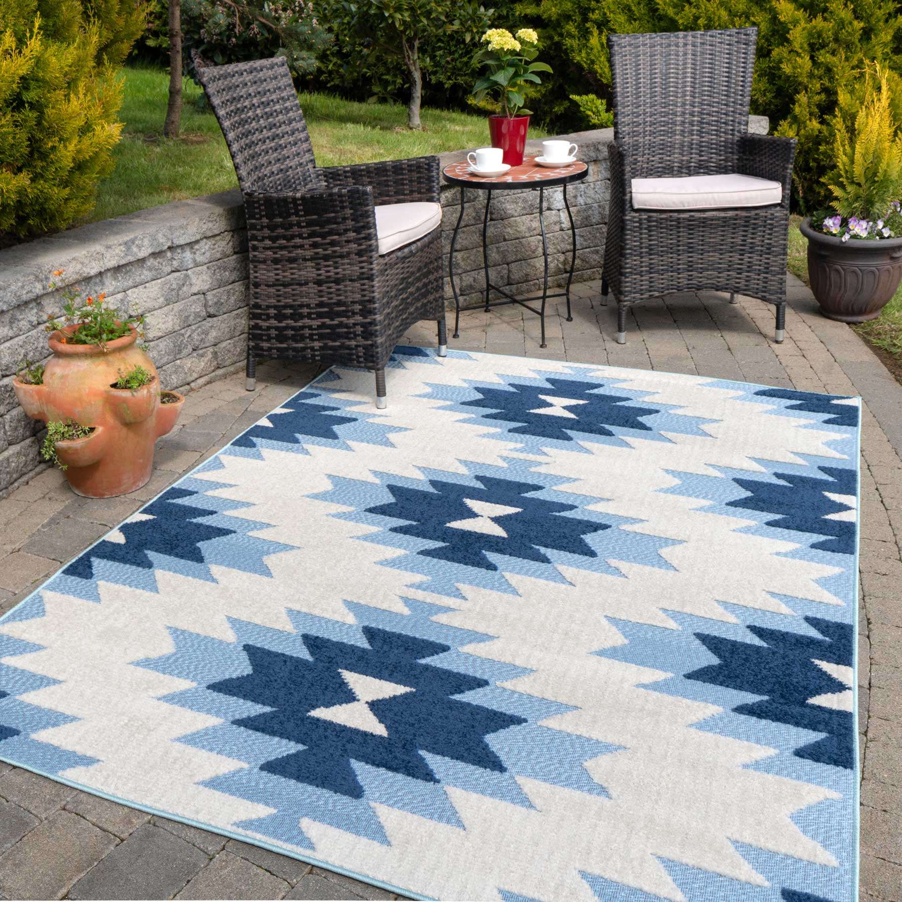 Light Blue Aztec Outdoor Area Rug - Bali