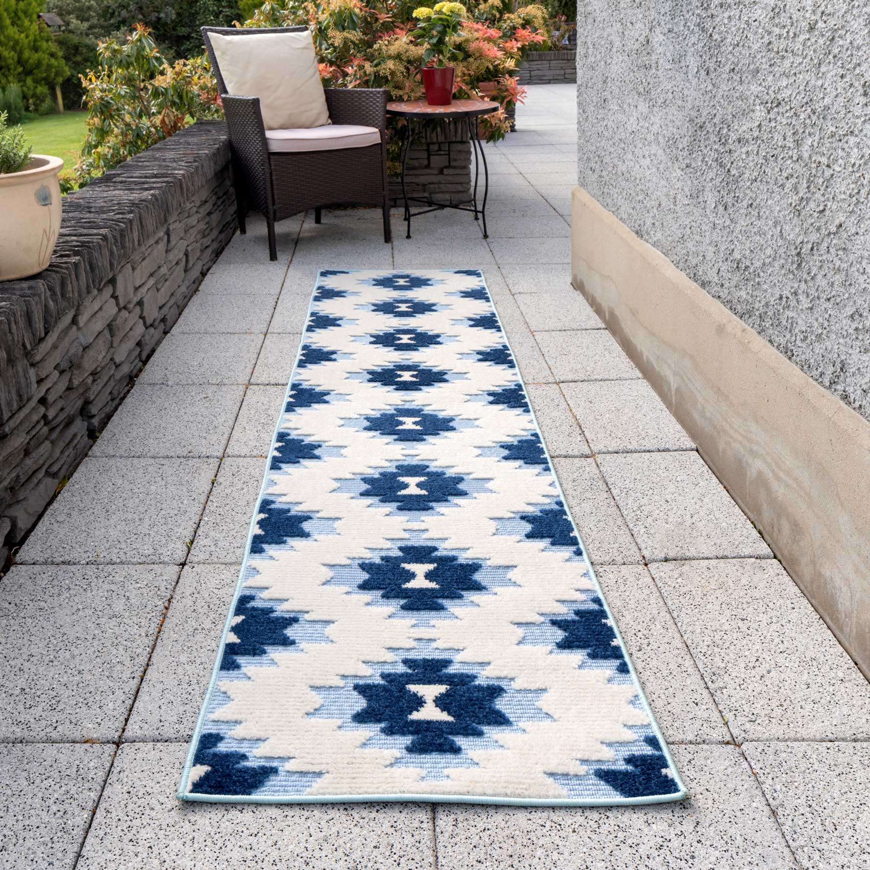 Light Blue Aztec Outdoor Area Rug - Bali