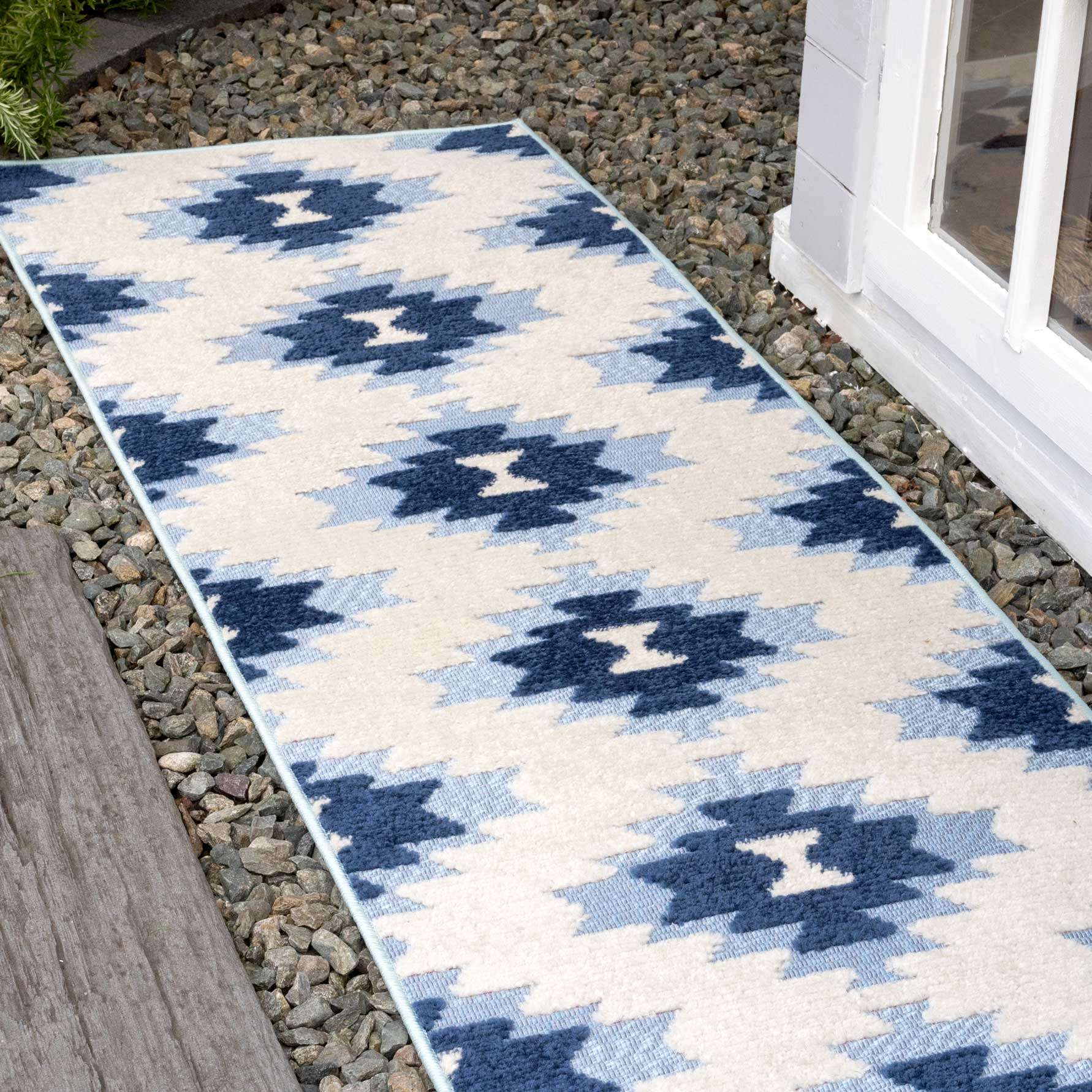 Light Blue Aztec Outdoor Area Rug - Bali