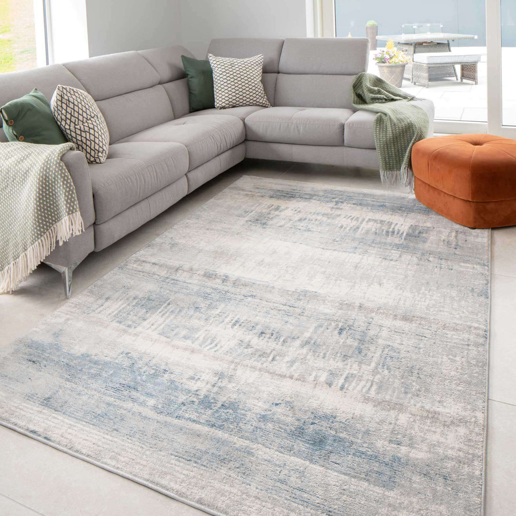 Soft Blue Distressed Abstract Living Room Area Rug - Bedtime