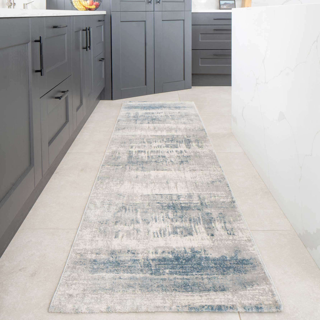 Soft Blue Distressed Abstract Living Room Area Rug - Bedtime