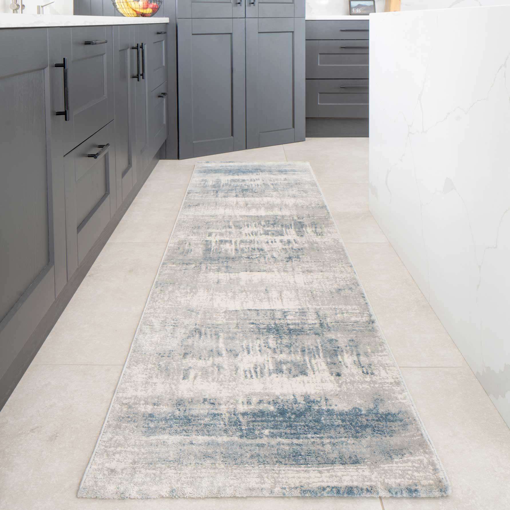 Soft Blue Distressed Abstract Living Room Area Rug - Bedtime