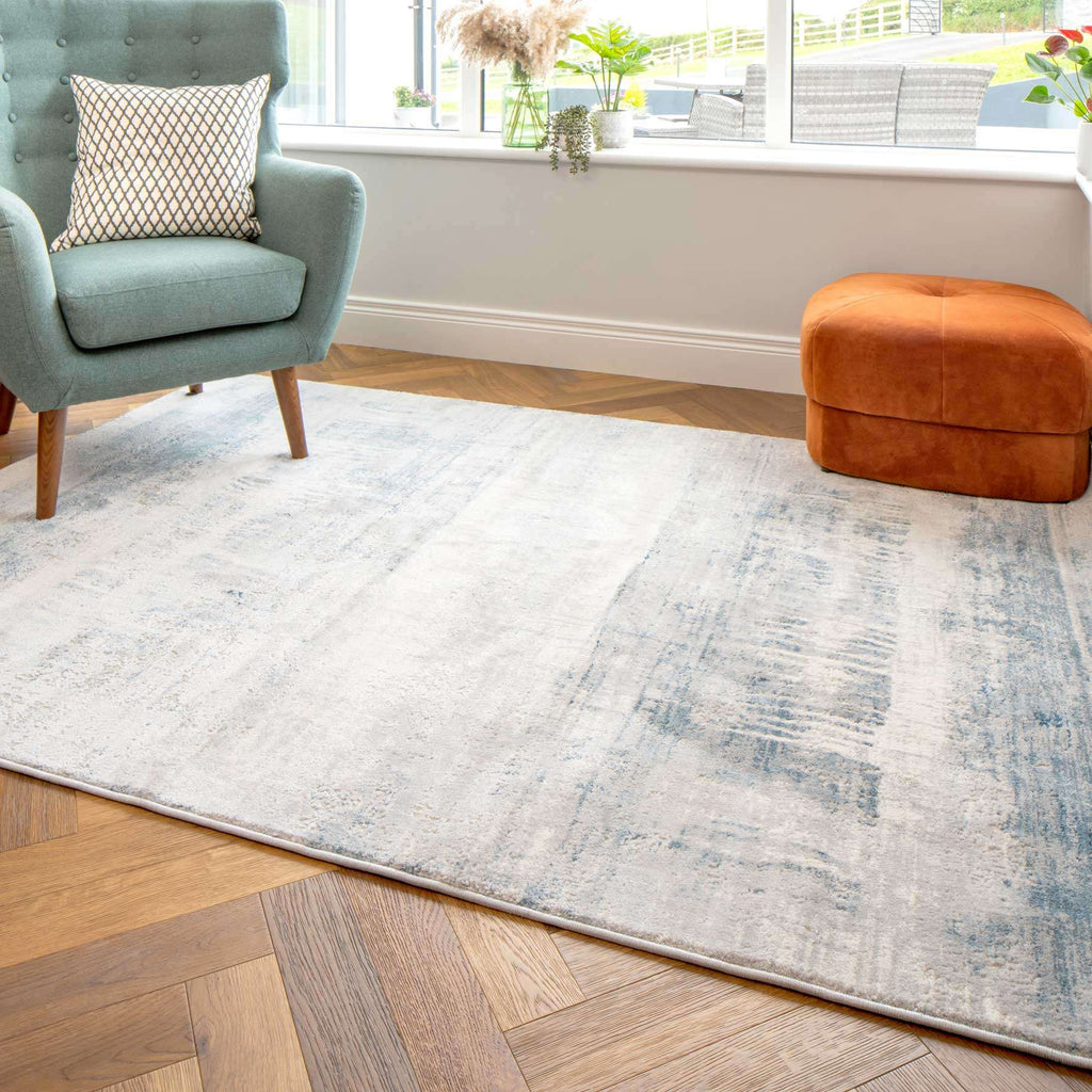 Soft Blue Distressed Abstract Living Room Area Rug - Bedtime