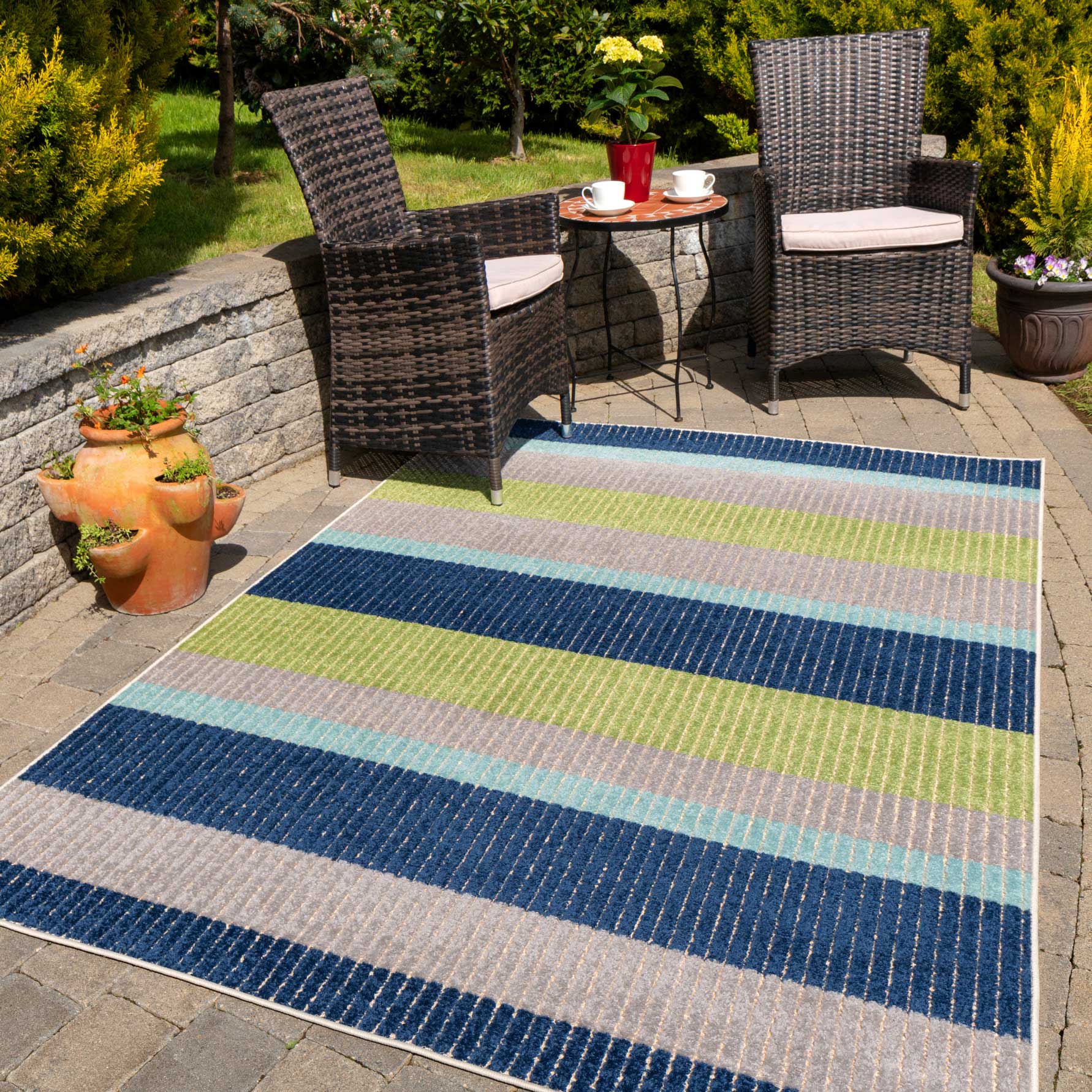 Blue Striped Indoor Outdoor Rug - Cordy