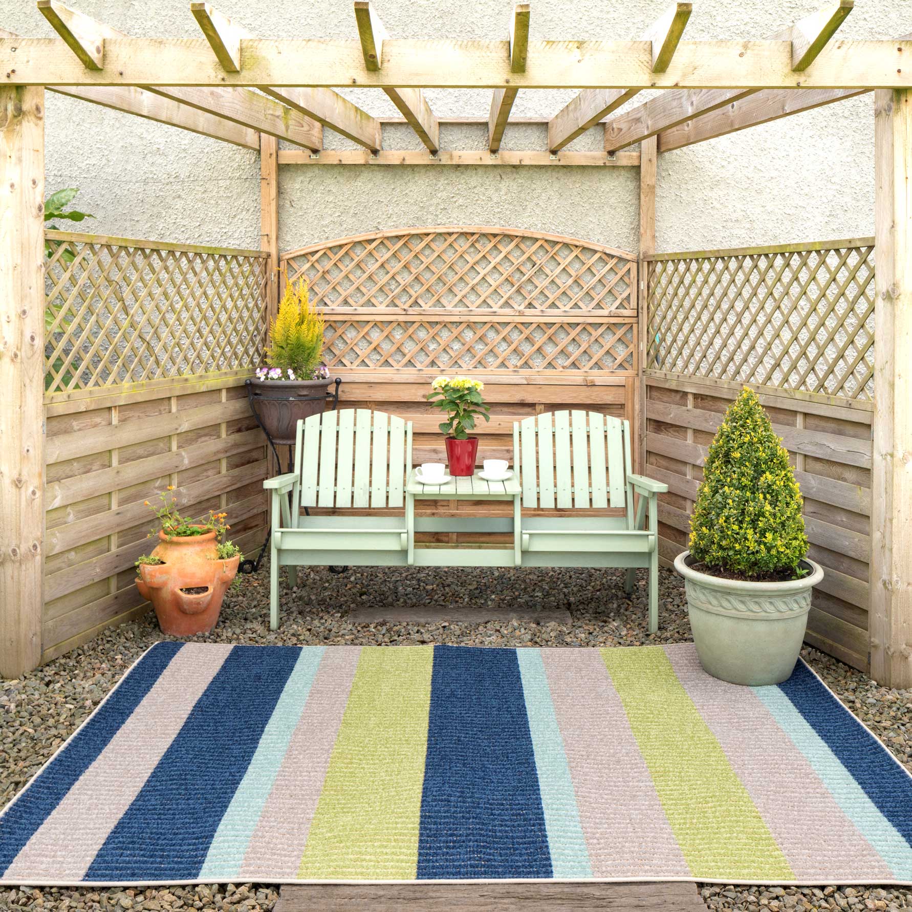 Blue Striped Indoor Outdoor Rug - Cordy
