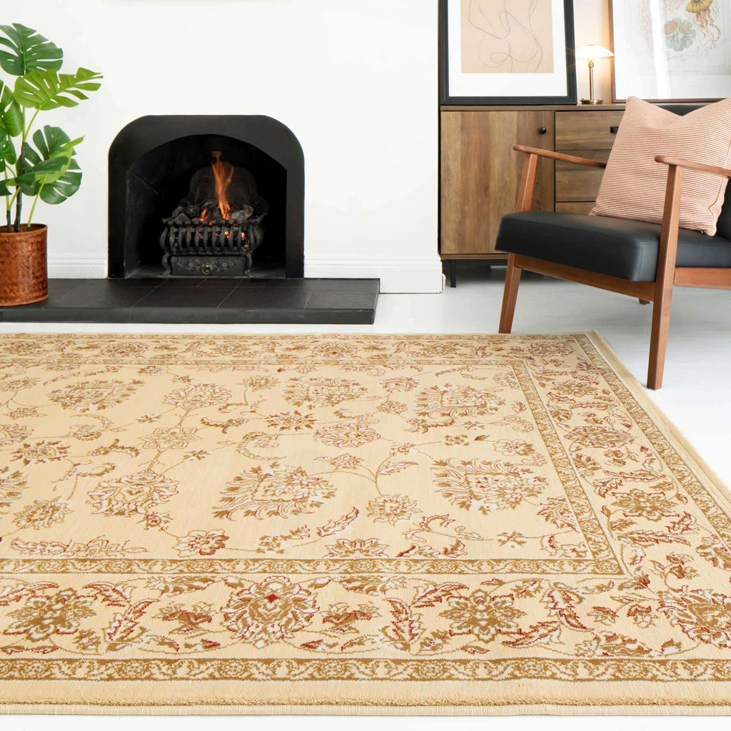 Traditional Cream Motif Bordered Rug - Dana