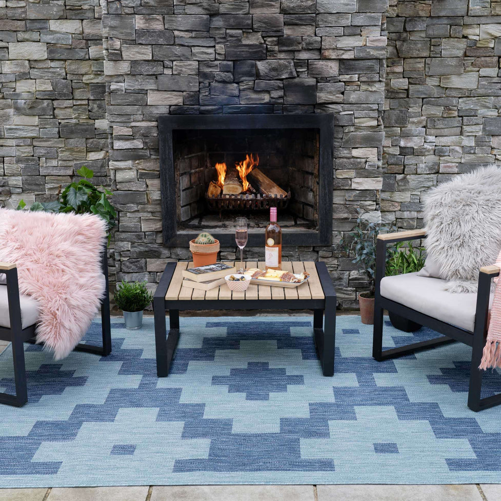 Blue Geometric Indoor Outdoor Area Rug - Shelly
