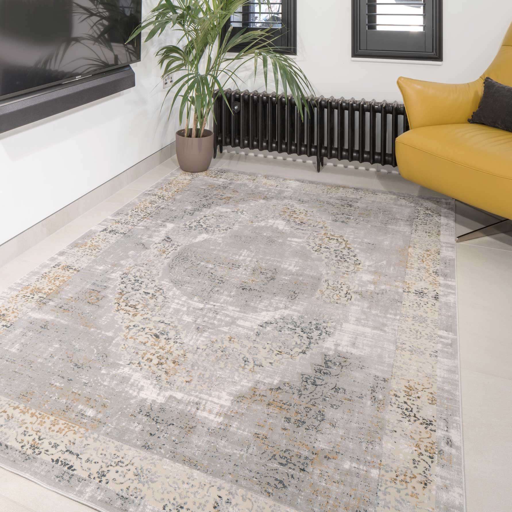 Traditional Grey Medallion Living Room Rug - Dunn