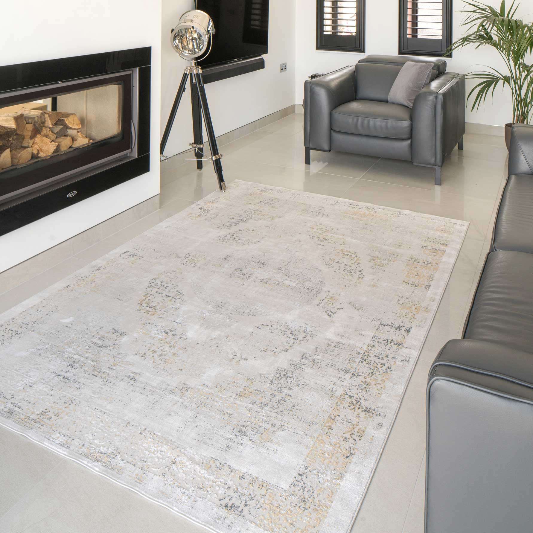 Traditional Grey Medallion Living Room Rug - Dunn