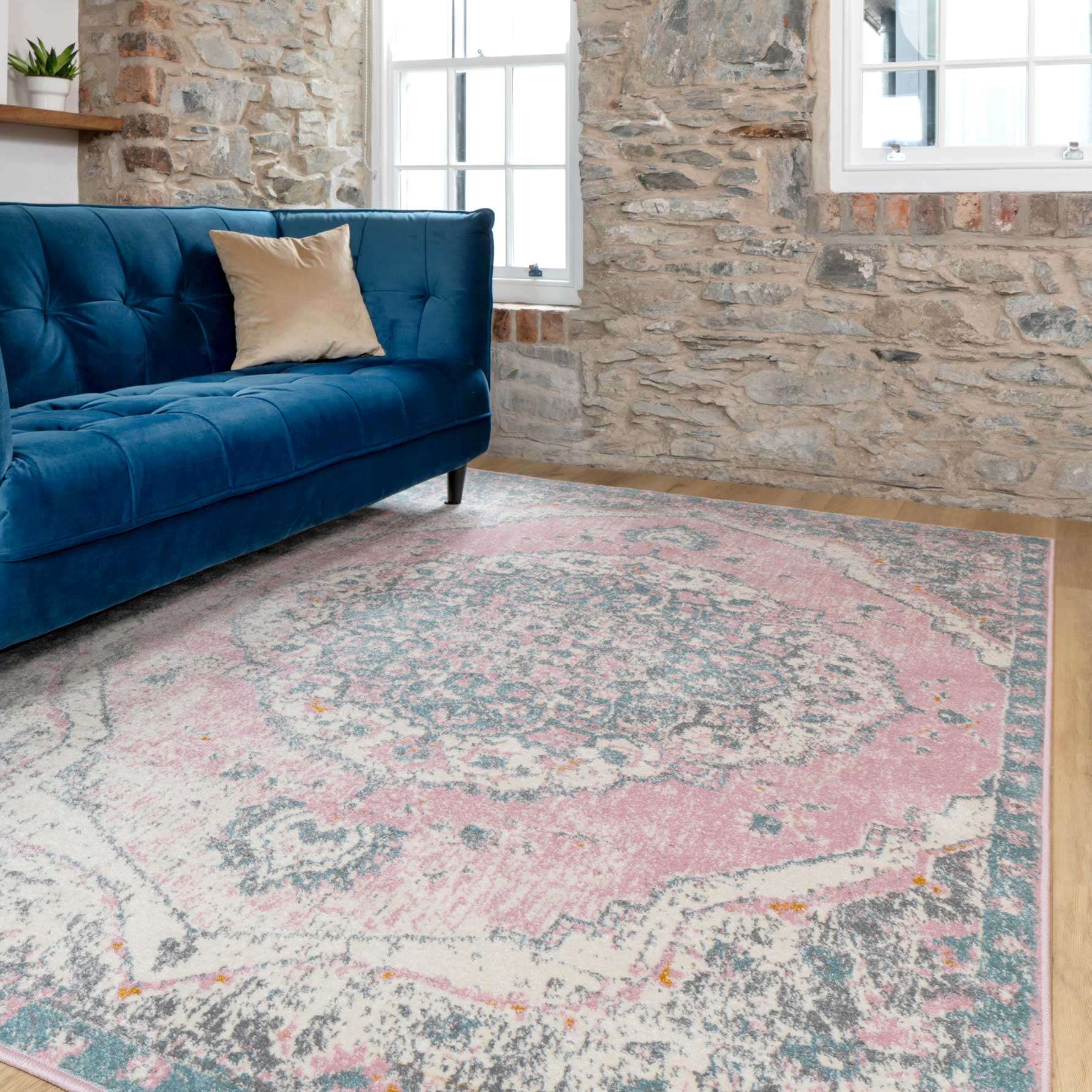 Distressed Pink Medallion Area Rug - Emelia