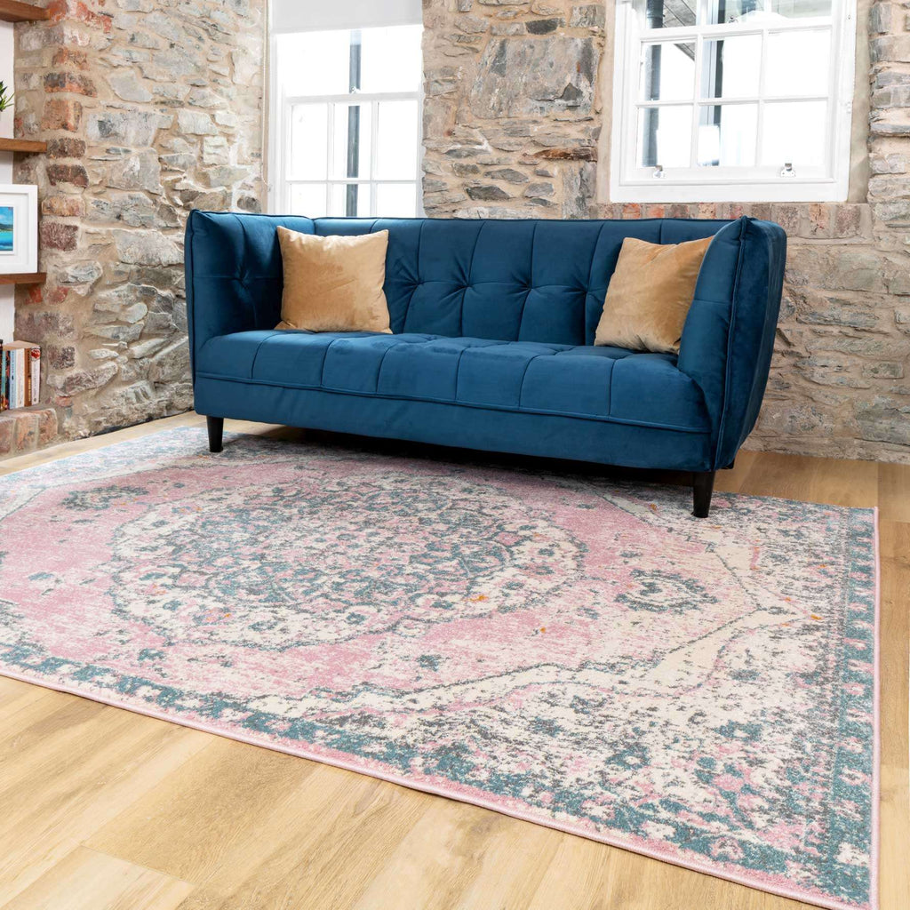 Distressed Pink Medallion Area Rug - Emelia
