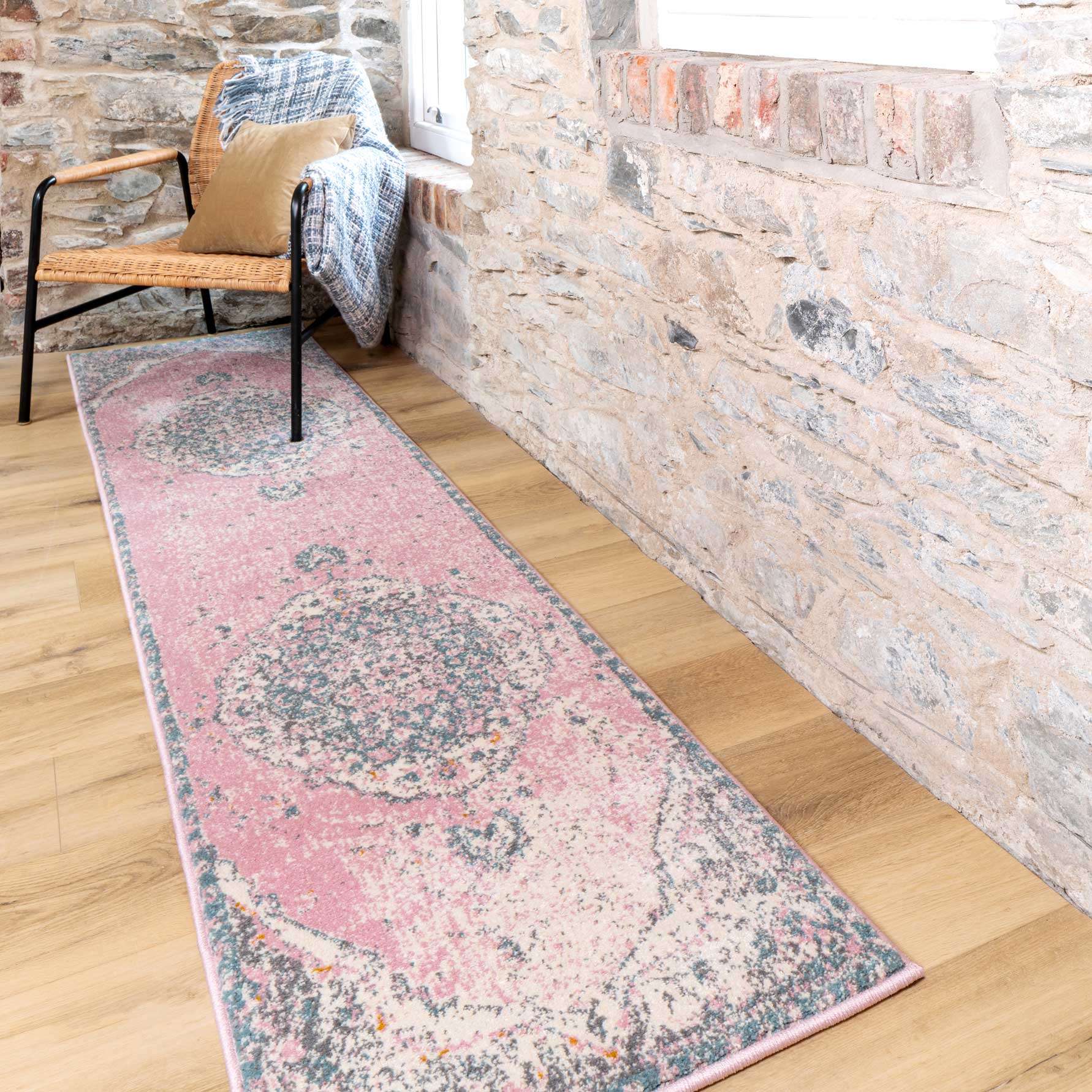 Distressed Pink Medallion Area Rug - Emelia