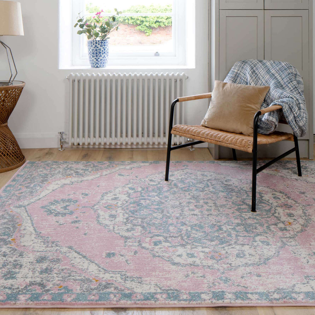 Distressed Pink Medallion Area Rug - Emelia