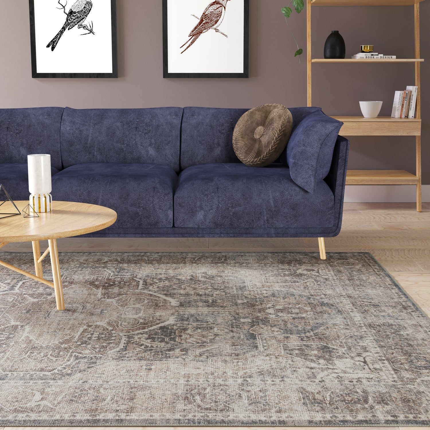 Washable Vintage Brown Beige Rug - Lois