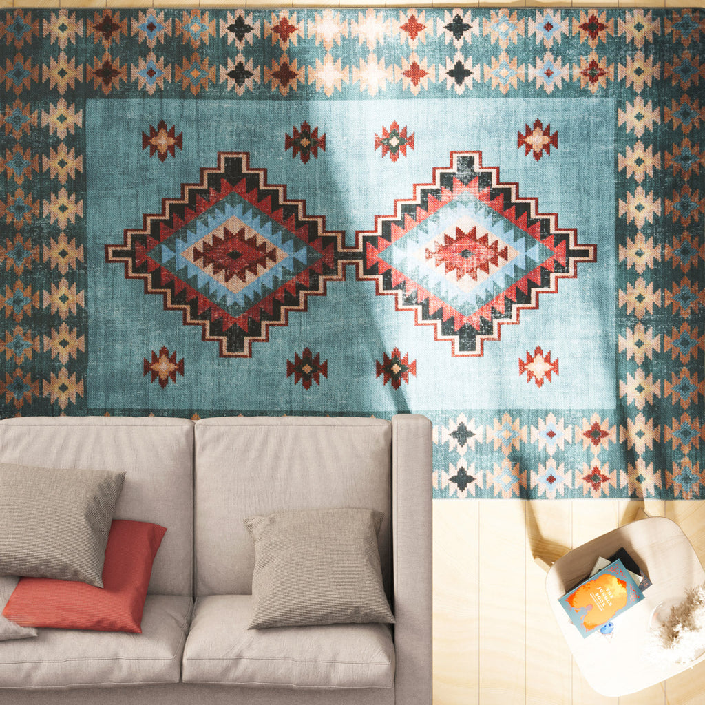 Washable Blue Berber Style Rug - Yasmine