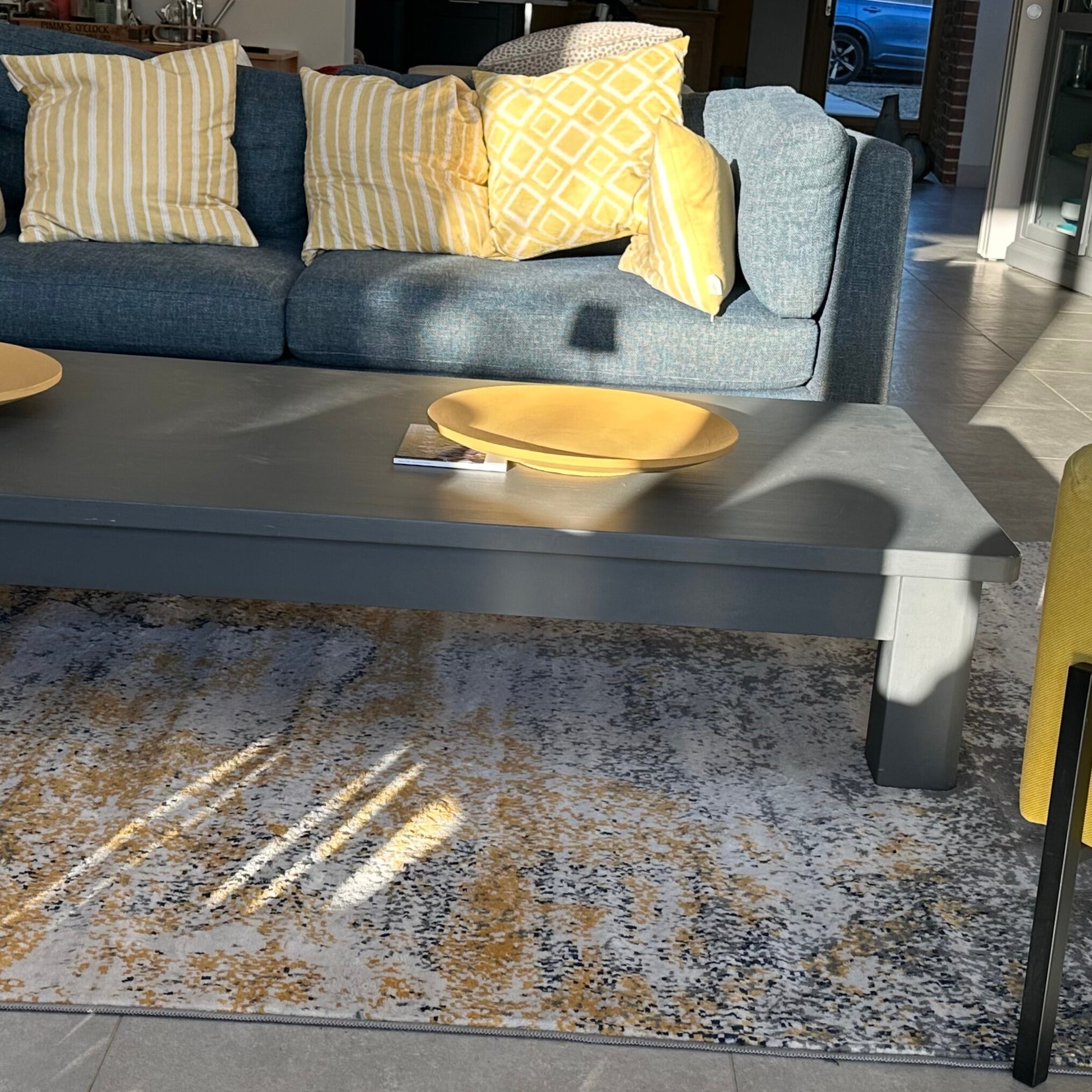 Distressed Ochre Yellow Pastel Soft Living Room Rug