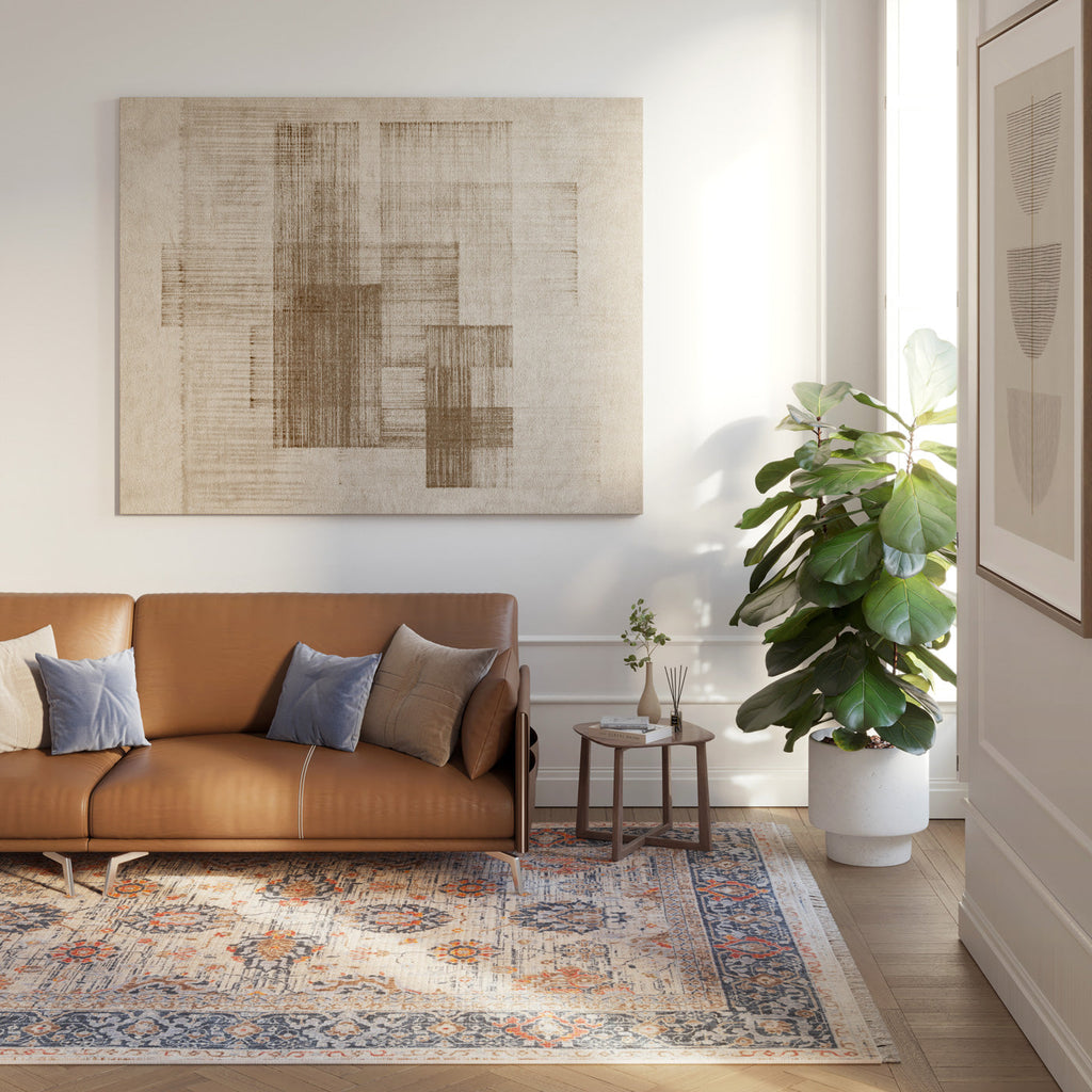 Blue Foral Motif Area Rug - Nava