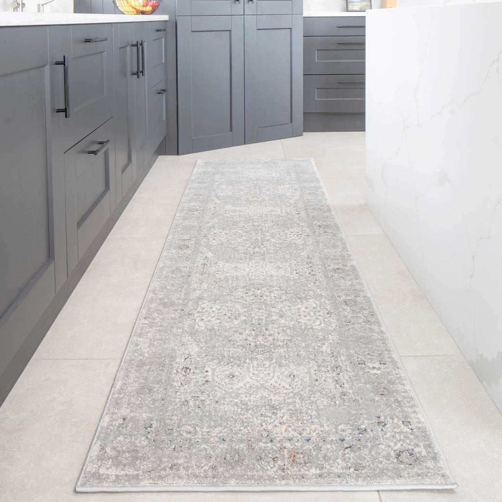 Vintage Grey Washed Effect Living Room Rug - Frank