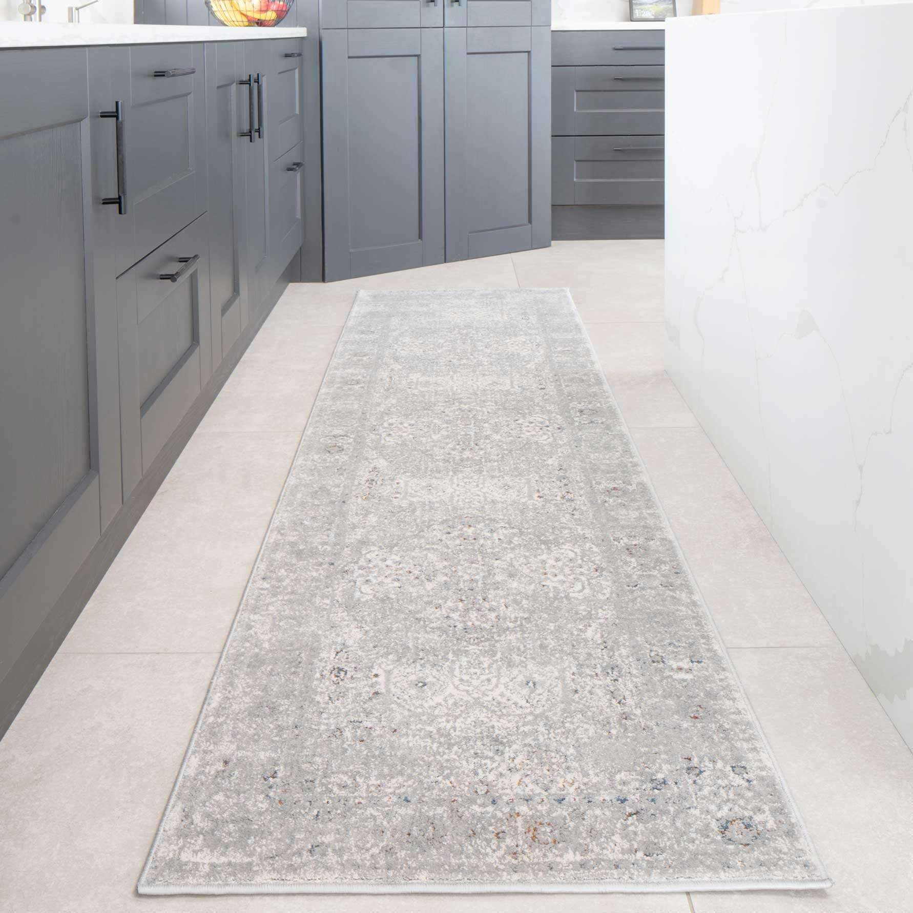 Vintage Grey Washed Effect Living Room Rug - Frank
