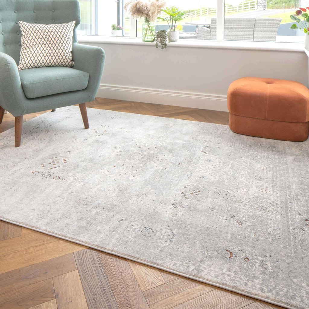 Vintage Grey Washed Effect Living Room Rug - Frank