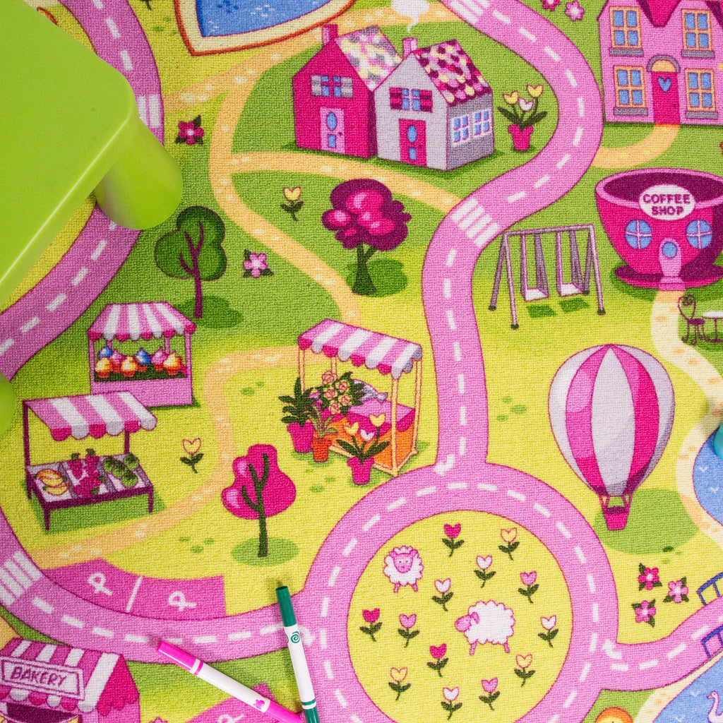 Kids Fun Pink Funfair Play Rug