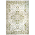 Oriental Bordered Green Floral Living Room Rug