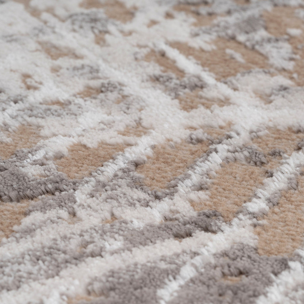 Distressed Beige Art Deco Runner Rug