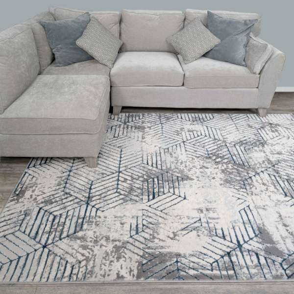 Modern Blue Abstract Geometric Living Room Rugs - Busby