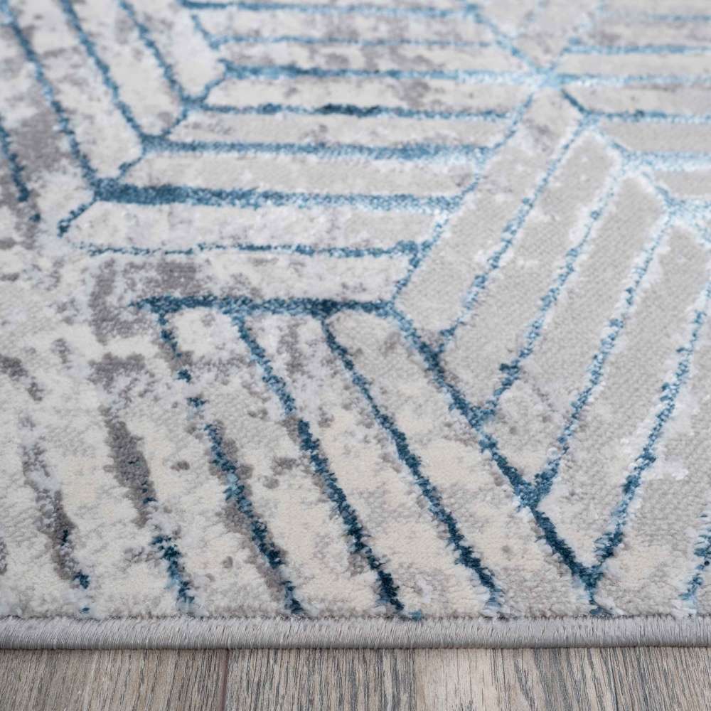 Modern Blue Abstract Geometric Living Room Rugs - Busby