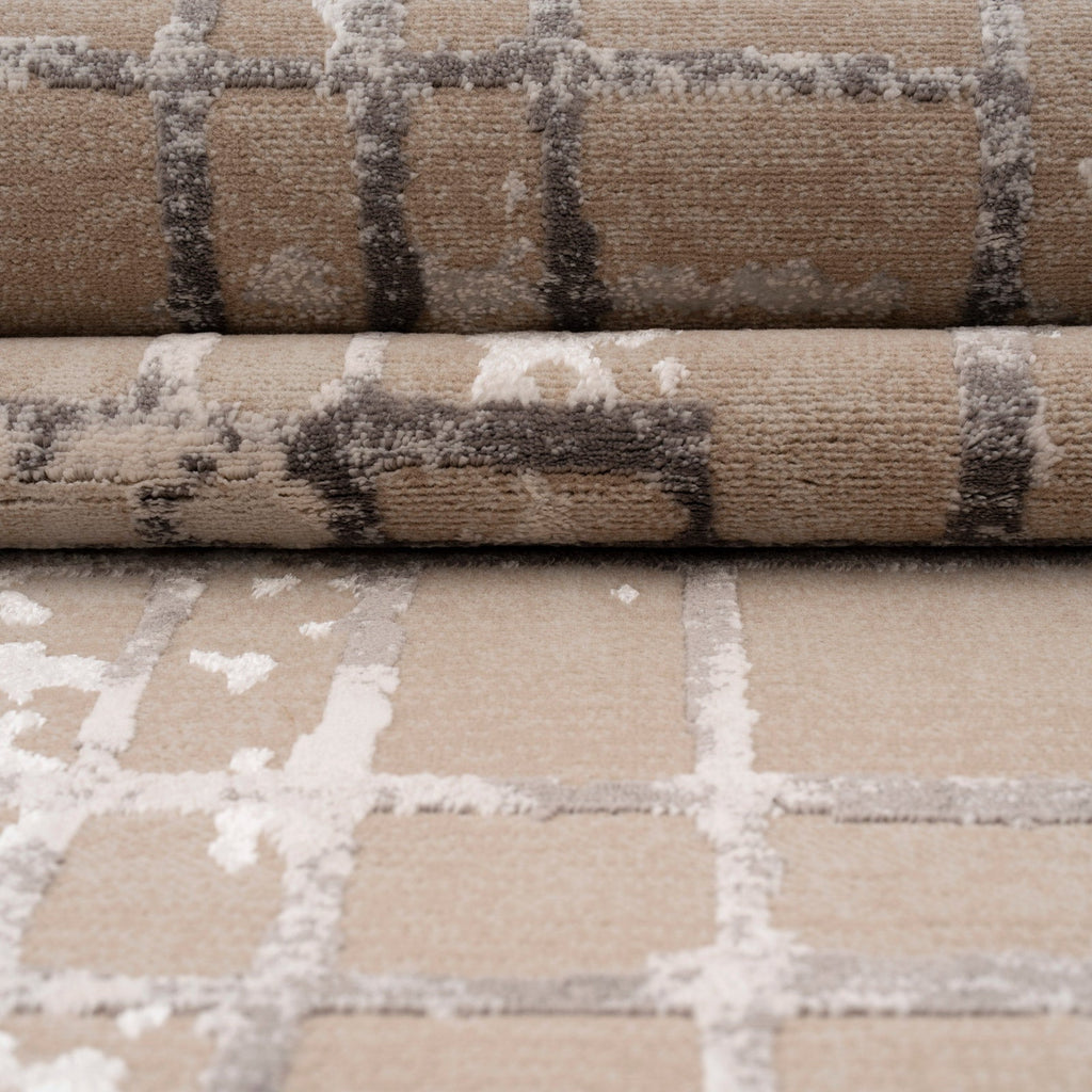 Distressed Linear Beige Silver Runner - Diora