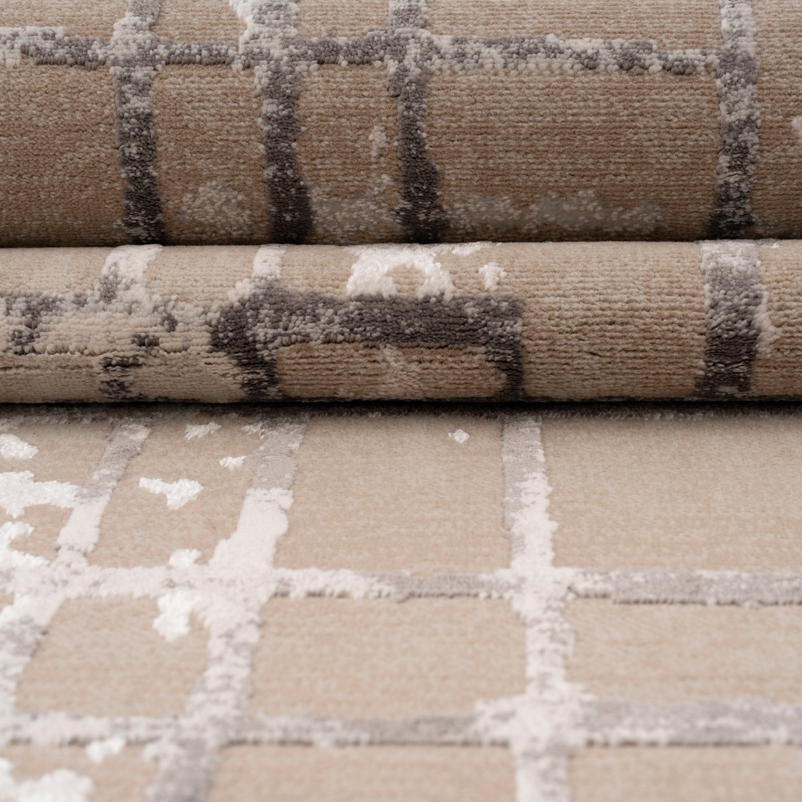 Distressed Linear Beige Silver Runner - Diora
