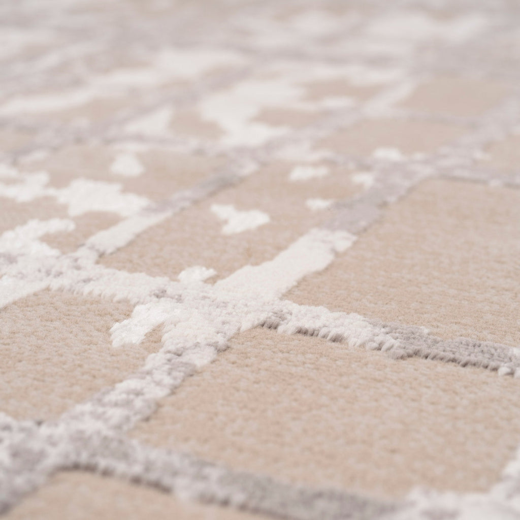 Distressed Linear Beige Silver Runner - Diora
