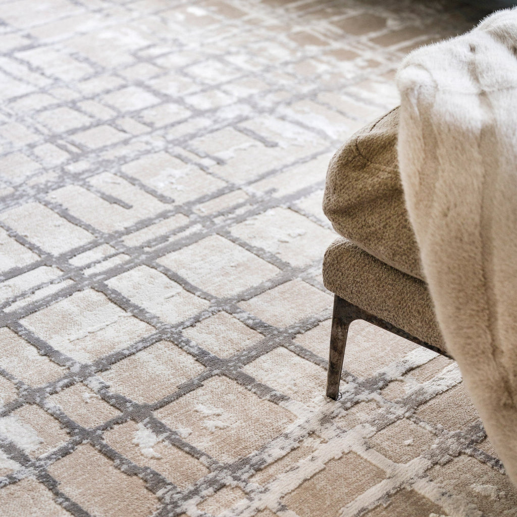 Distressed Linear Beige Silver Rug - Diora