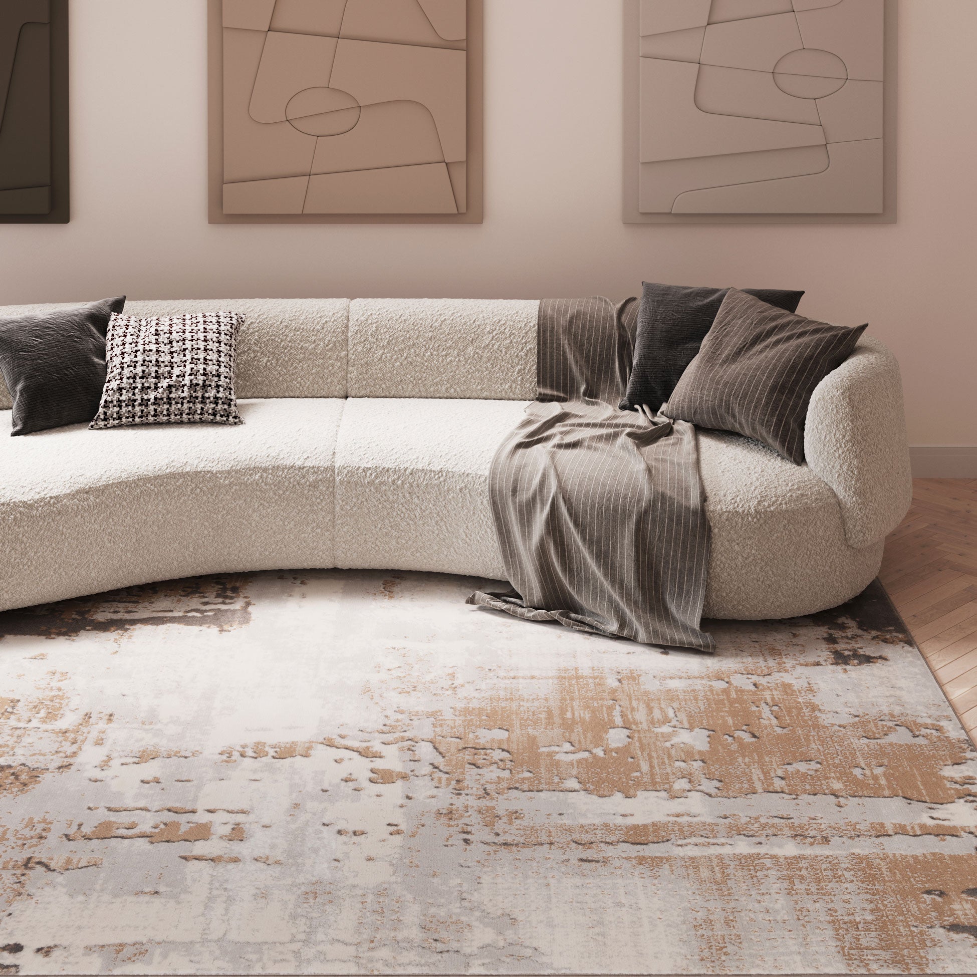 Distressed Abstract Beige Area Rug - Grace