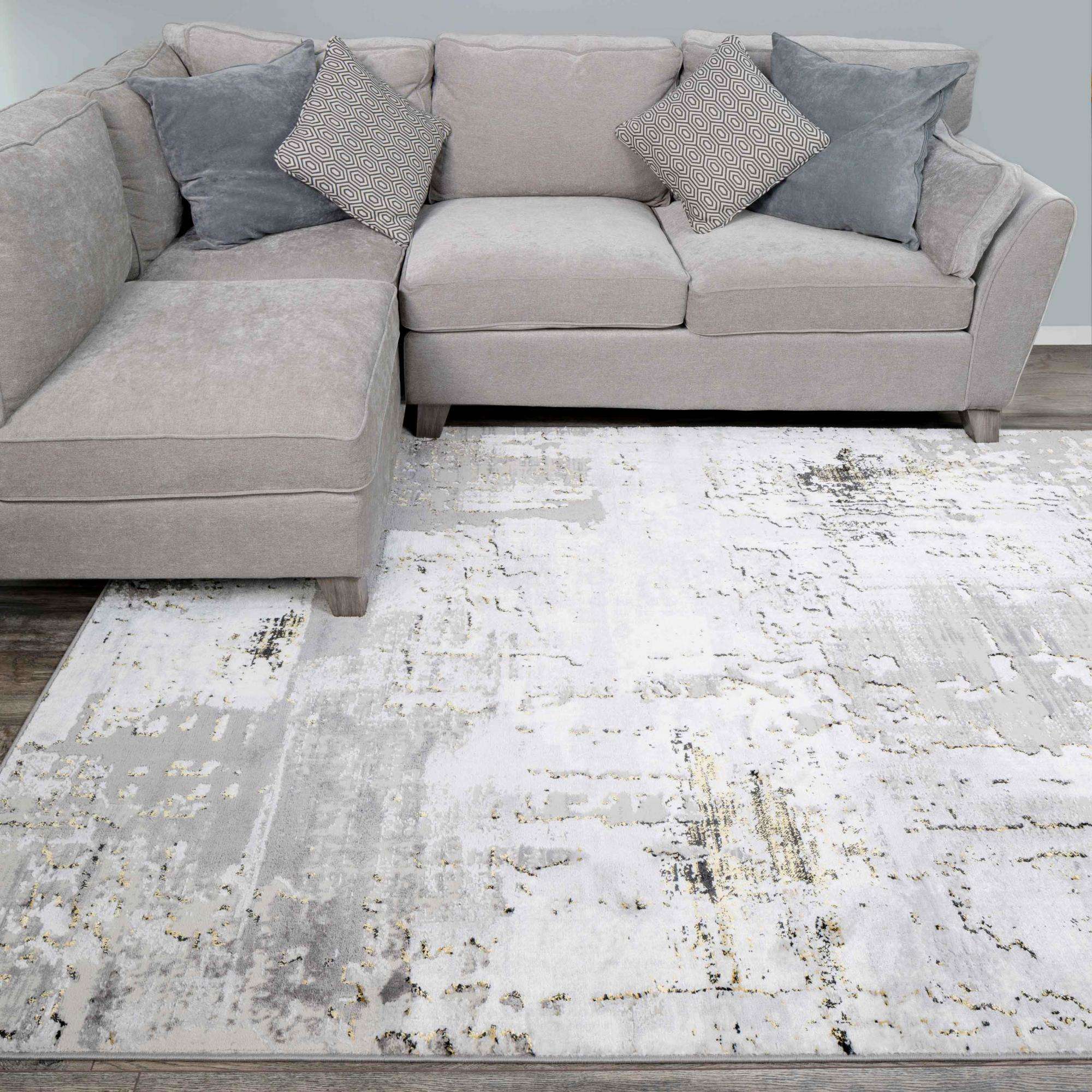 Modern Gold Abstract Distressed Living Room Rugs - Grace