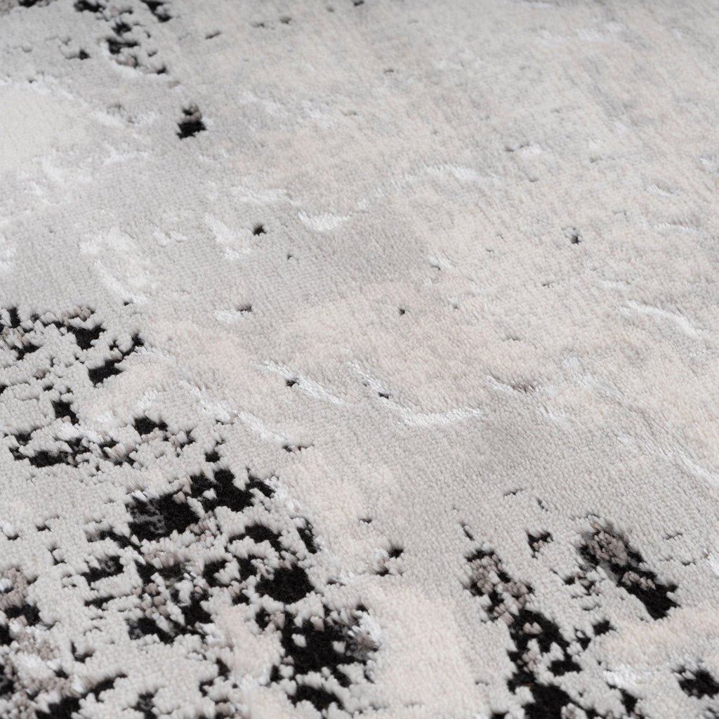 Distressed Abstract Grey Black Runner Rug