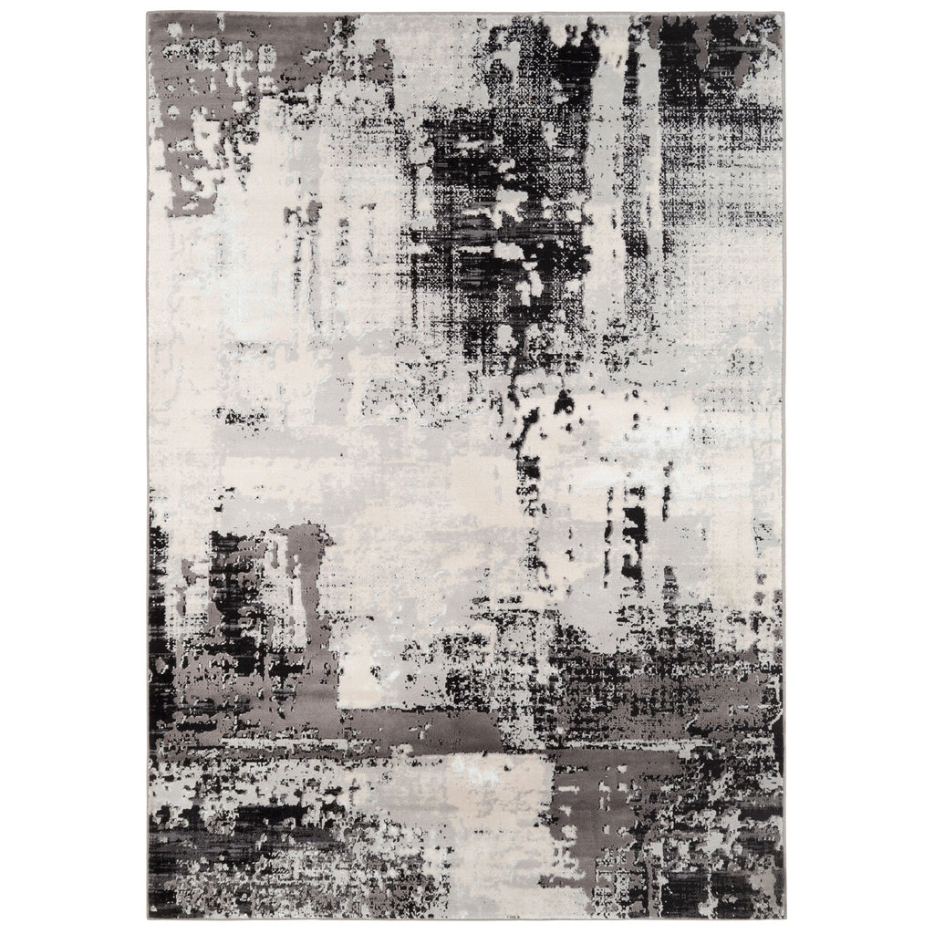 Distressed Abstract Grey Black Area Rug - Grace